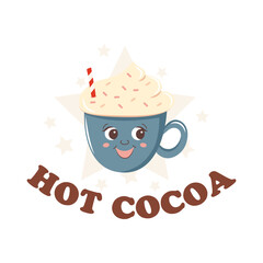 Hot chocolate mug sticker. Vector drawing on a white isolated background. Illustration in flat, cartoon style.