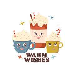 Best Wishes mug sticker. Vector drawing on a white isolated background. Illustration in flat, cartoon style.