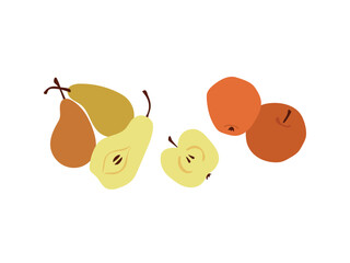 Thanksgiving fruits illustration. Fall harvest fruits - apple and pear. Flat vector icons decorative elements Happy Thanks giving day food illustrations isolated on white background.