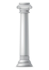 Antique column, realistic icon. Classic stone pillar of roman or greece architecture with twisted and groove ornament for facade design