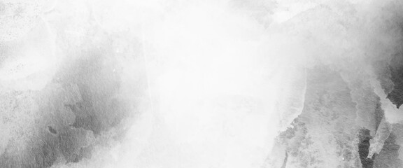 Monochrome black and white ink effect watercolor. Abstract grunge grey shades watercolor background. Smeared gray aquarelle painted paper textured. Silver ink and watercolor textures on white paper.