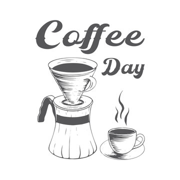 coffee day hand drawing illustration t shirt design and sticker