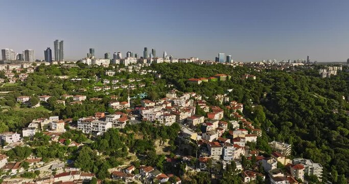 Istanbul Turkey Aerial v60 low level flyover kuru&ccedil;eşme residential neighborhood capturing divan pub on european shore, restored and retained of historical remains - Shot with Mavic 3 Cine - July 2022