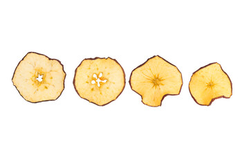 Fototapeta na wymiar a few pieces of dried apples isolated on a white background, close-up