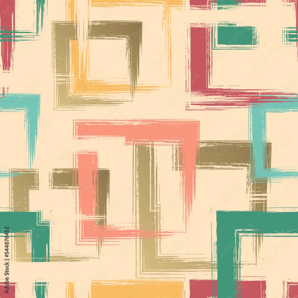 Poster art square seamless pattern. repeating abstract grunge backdrop. random cubes. background brush stro