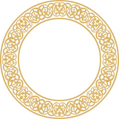 Vector golden round oriental ornament. Arabic patterned circle of Iran, Iraq, Turkey, Syria. Persian frame, border..