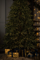 Christmas tree in the room, gifts, New Year