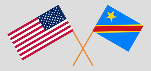 Crossed flags of the USA and Democratic Republic of the Congo. Official colors. Correct proportion