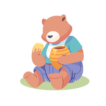 illustration of bear eating honey