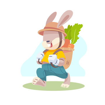 illustration of a rabbit harvesting carrots