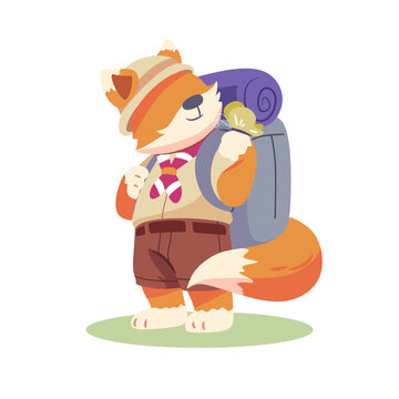 illustration of weasel animal going camping