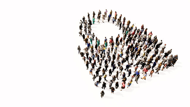 Concept conceptual large community of people forming the padlock icon. 3d illustration metaphor for communication, encryption, security, privacy and technology