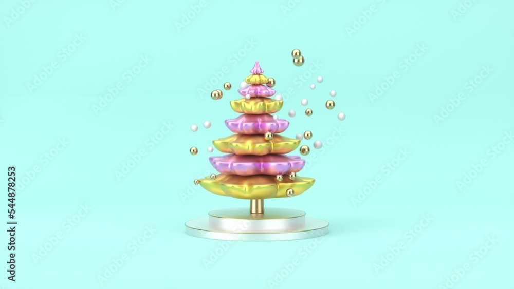 Aufkleber abstract 3d art with winter christmas tree ornaments design. seamless loop animation.