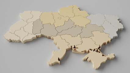 Ukraine Map with all Oblaste - very detailed - 3D Rendering