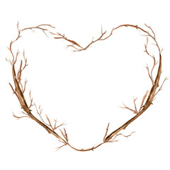 Heart wreath from tree branches illustration border frame. Template for decorating designs and illustrations.