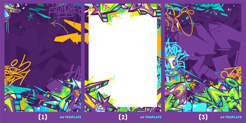 Cool Colorful Abstract Urban Graffiti Style A4 Poster Vector Illustration Background Template