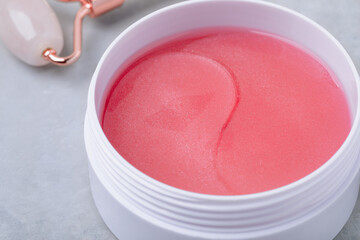 Eye patches. Pink rose eye patches. Hydrogel korean cosmetics eye patches, collagen mask.