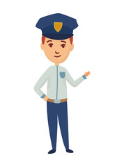 Kid profession policeman. Cartoon young person in professional uniform. Cute children occupation  illustration. Boy character in professions suit