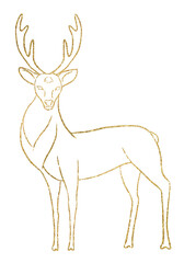 Christmas hand drawn reindeer silhouette, golden outlines. Christmas design Illustration