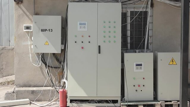 Electrical enclosure and switchboard cabinets with electronic equipment to mount switches knobs and displays. Cabinets with circuit breakers in house