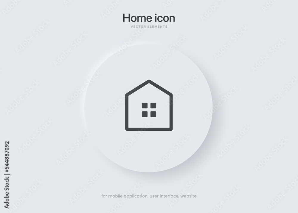 Poster minimal modern home, homepage, base, main page, house push button icon emblem symbol, sign. 3d blue 