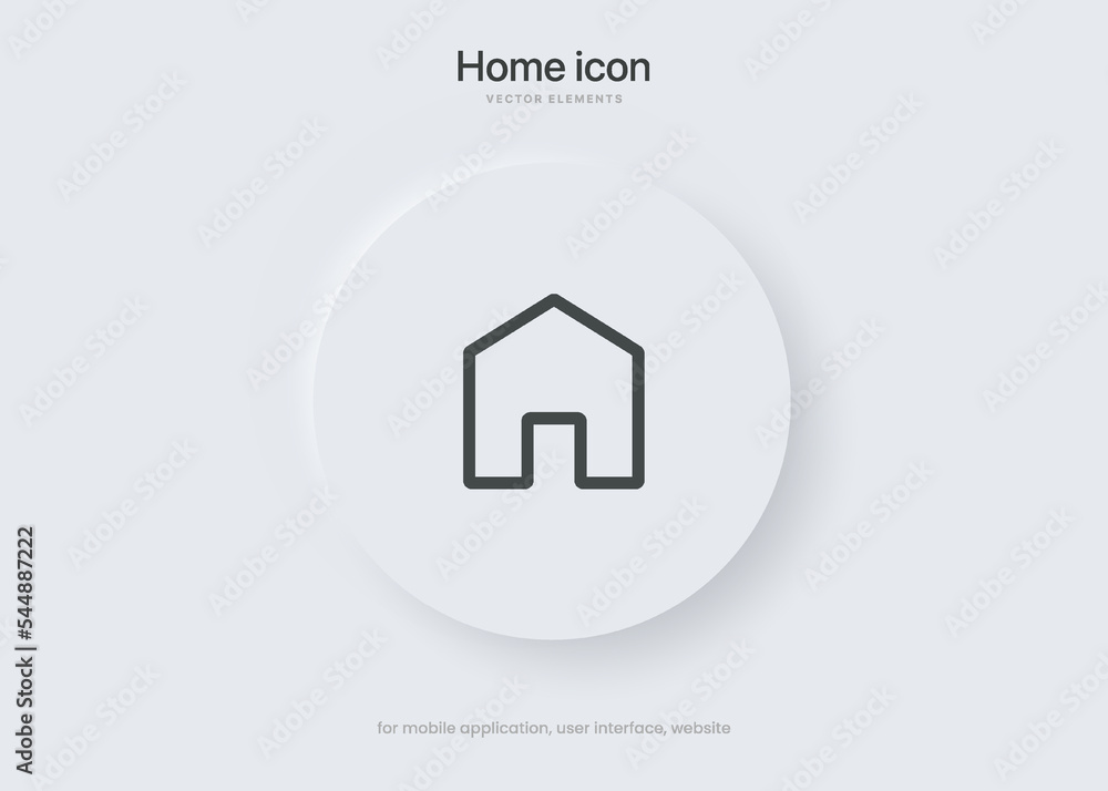 Poster minimal modern home, homepage, base, main page, house push button icon emblem symbol, sign. 3d blue 