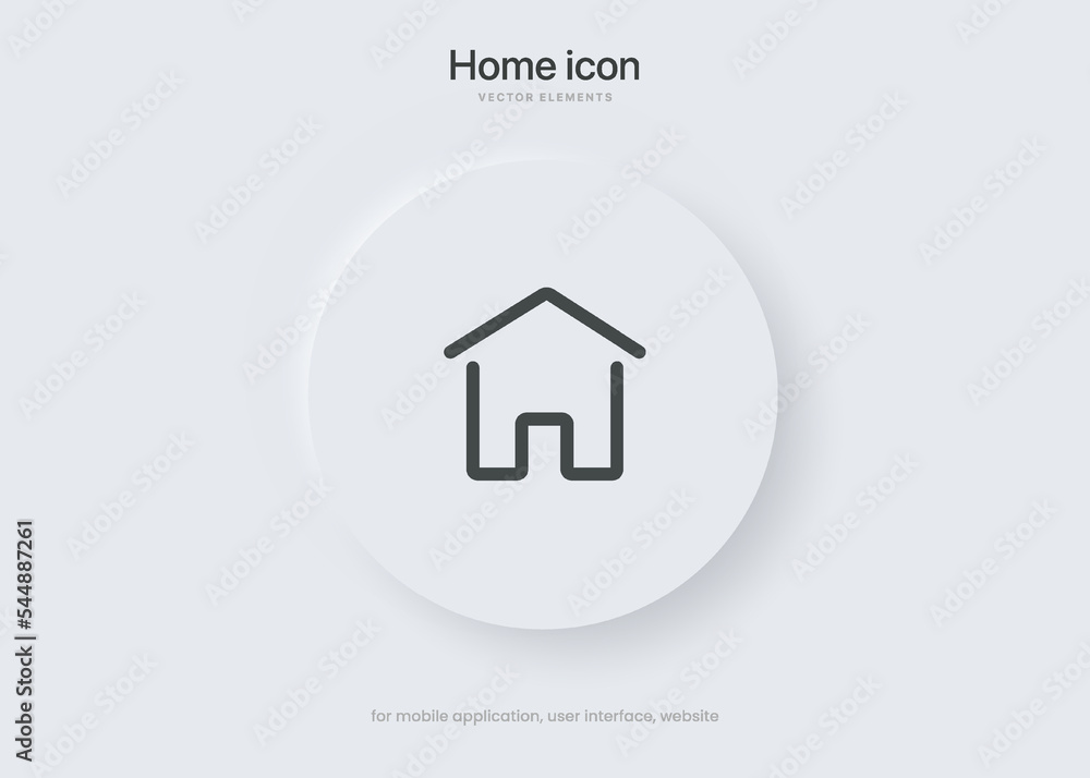 Poster minimal modern home, homepage, base, main page, house push button icon emblem symbol, sign. 3d blue 