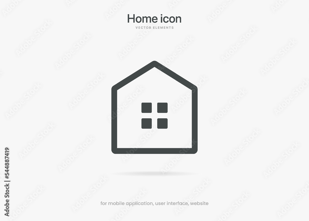 Poster minimal modern home, homepage, base, main page, house push button icon emblem symbol, sign. 3d blue 