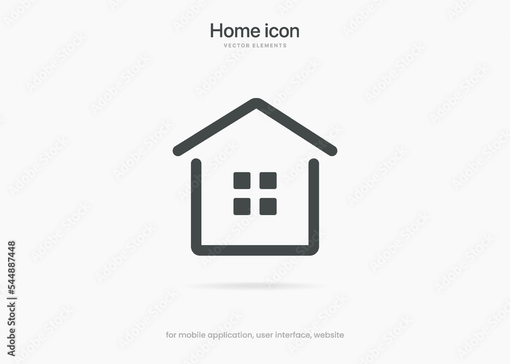 Poster minimal modern home, homepage, base, main page, house push button icon emblem symbol, sign. 3d blue 
