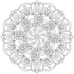 Colouring page, hand drawn, vector. Mandala 114, ethnic, swirl pattern, object isolated on white background.
