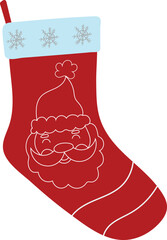 Christmas red sock for gifts. Single element. Vector.