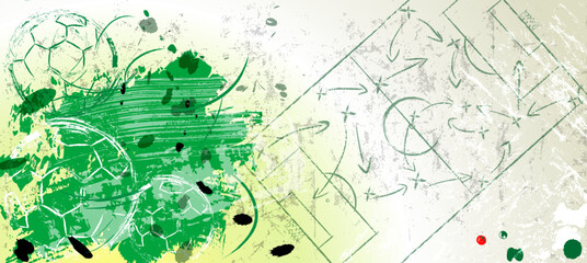 soccer or football, illustration for the great soccer event, with paint strokes and splashes, grungy mockup, free copy space