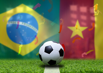 Naklejka premium Football Cup competition between the national Brazil and national Cameroon.