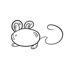 Cute doodle mouse. Animal black line art vector icon on white background.