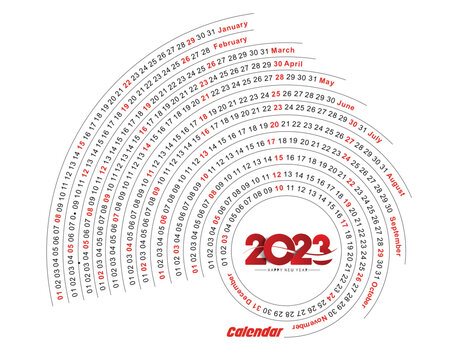 2023 Calendar Happy New Year Circle Design Pattern.