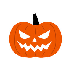 Halloween pumpkin. Funny faces. Autumn holidays. Pumpkin on white background. Symbol of the Halloween holiday. Orange pumpkin with smile for your design for the Halloween.