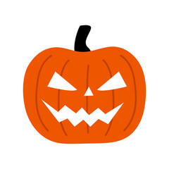 Halloween pumpkin. Funny faces. Autumn holidays. Pumpkin on white background. Symbol of the Halloween holiday. Orange pumpkin with smile for your design for the Halloween.