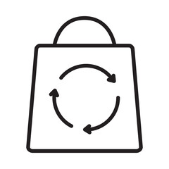 Plastic bag with recycle icon. Triangle rotation arrow recycle sign.Reusable ecological preservation.Outline vector illustration.Isolated on white background.