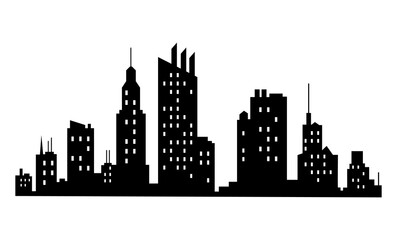  city silhouette. Modern urban landscape. High building with windows. Illustration on white background