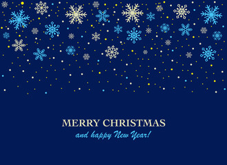Blue and yellow Merry Christmas card with snowflake decoration, vector illustration EPS10
