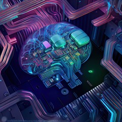 Fototapeta premium A view inside an AI computer brain