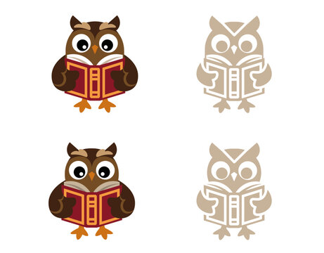 Owl with a book (vector, logo, illustration)