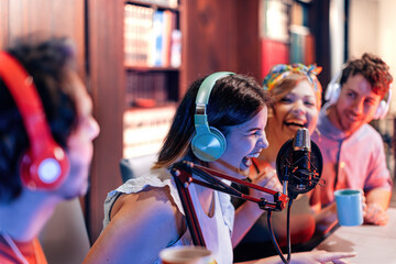 influencers streaming a podcast at college radio station