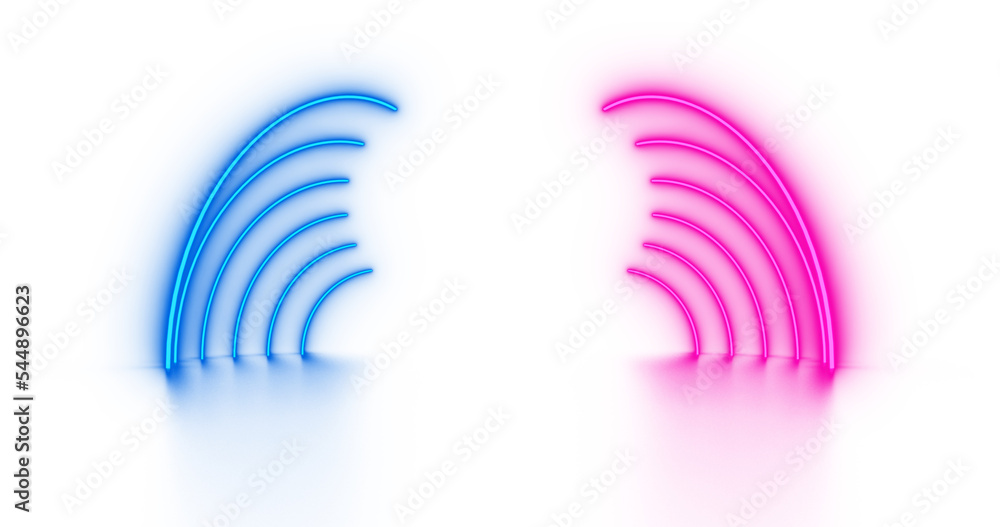Poster neon light lines on png transparent background with reflection on the floor. neon frame for your des