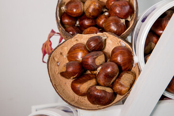 Homemade autumn/winter pantry with chestnuts. Healthy food concept and resource reuse.