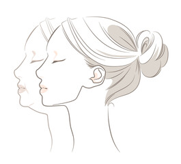 横顔の女性の顎・フェイスラインの変化を表すイメージイラスト