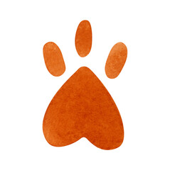 A cat's little paw print. Watercolor illustration of a cat's paw, isolated on transparent background. Clipart for the design of postcards, printed products, animal products.