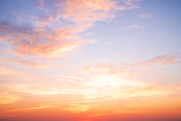 beautiful gradient orange clouds and sunlight on the blue sky perfect for the background, take in...