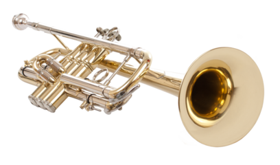 Shiny new metallic brass trumpet