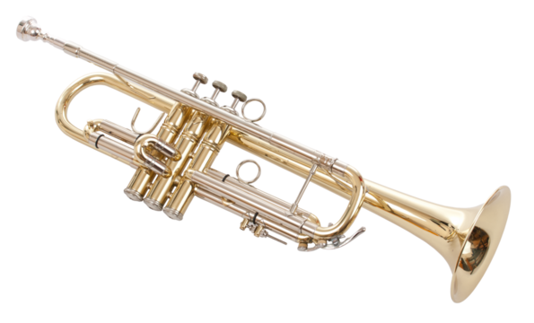 Shiny new metallic brass trumpet